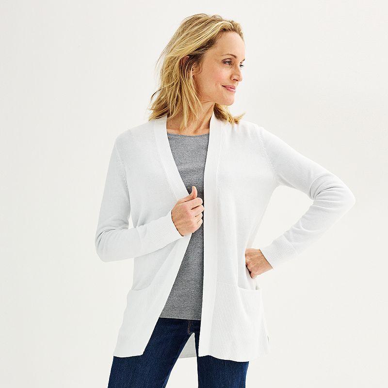 Womens Croft & Barrow Cardigan with Pockets Pink Product Image