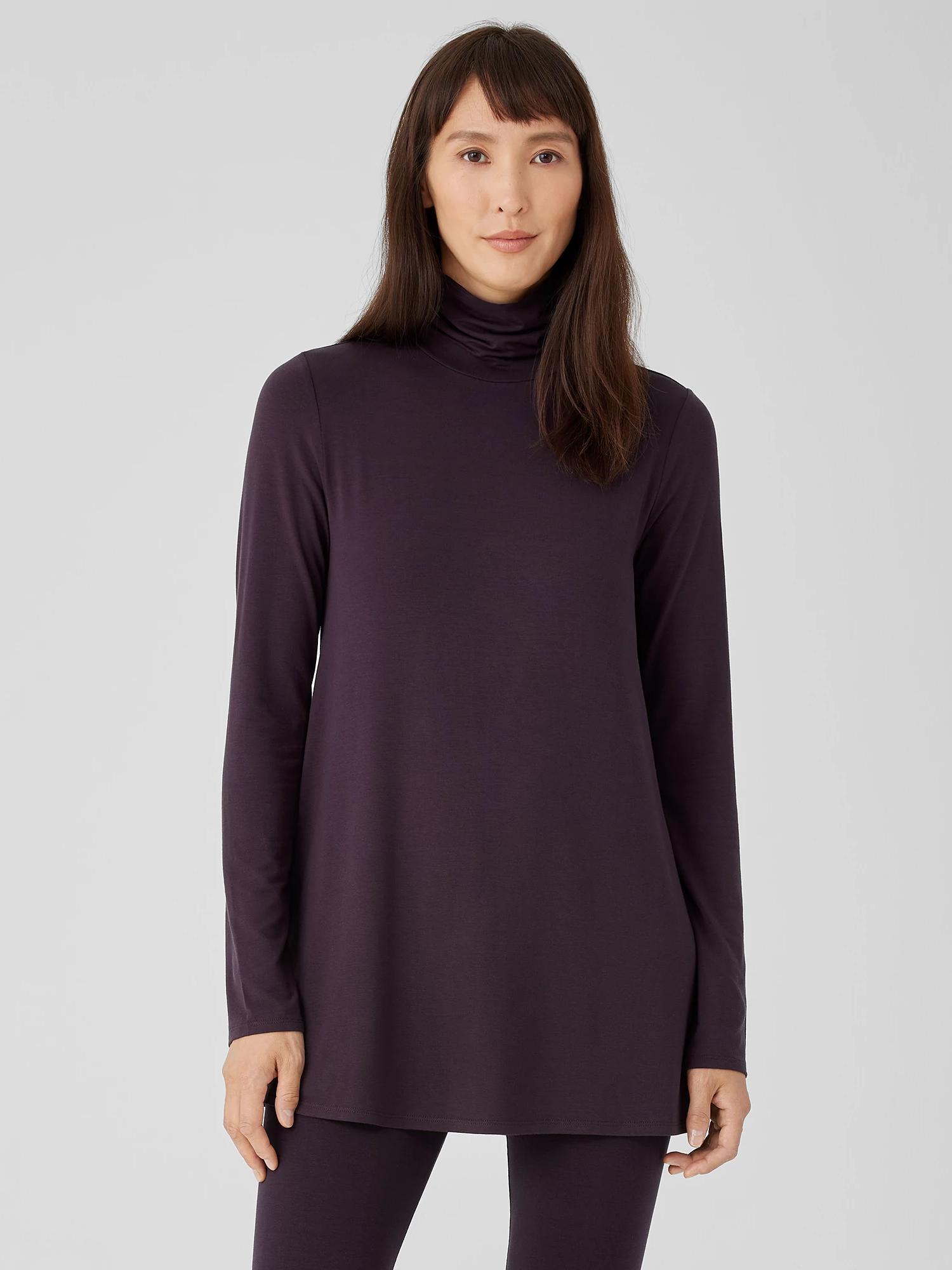 EILEEN FISHER Fine Jersey Scrunch Neck Long Topfemale Product Image