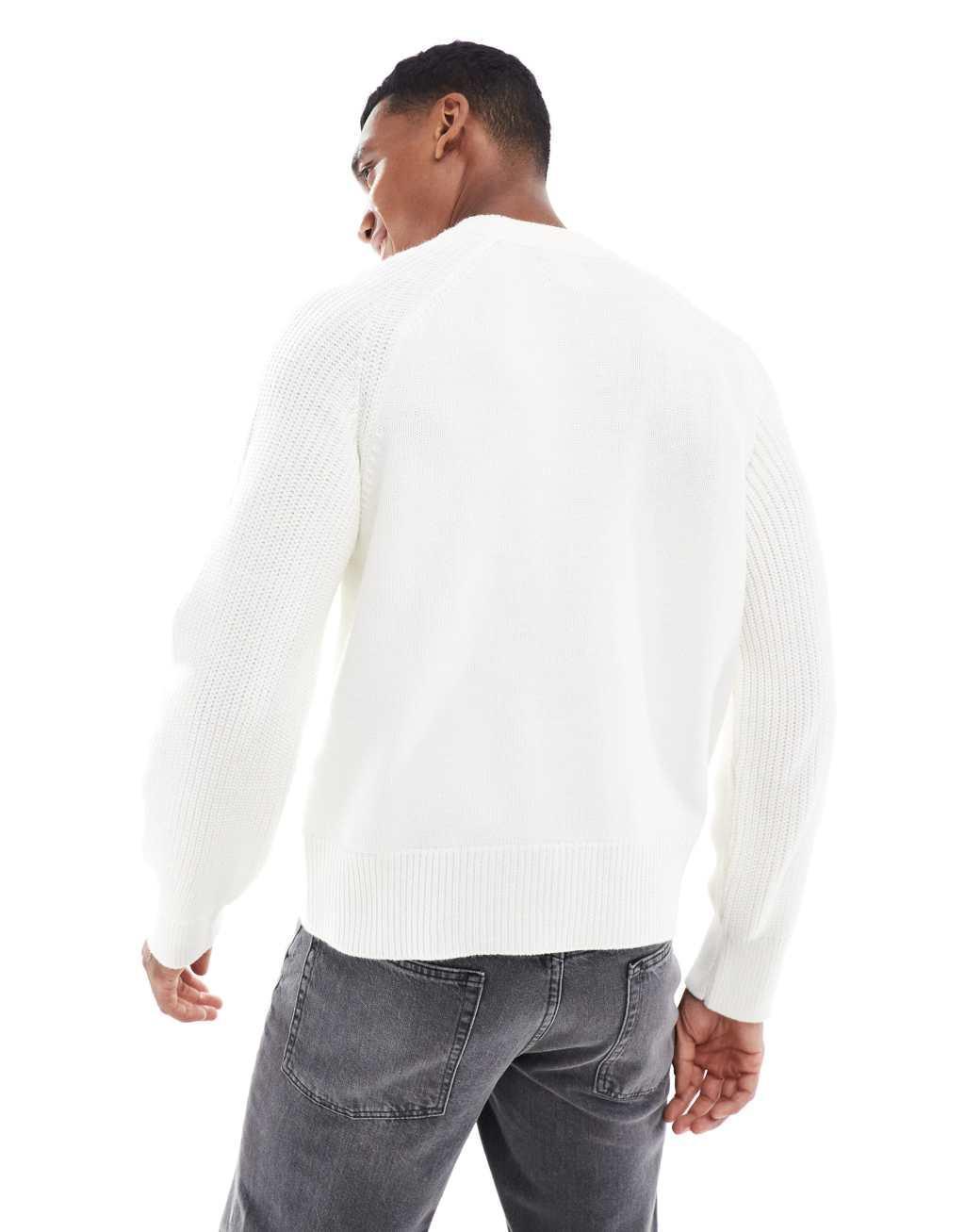 ASOS DESIGN relaxed boxy knit sweater with ribbed sleeves in ecru Product Image