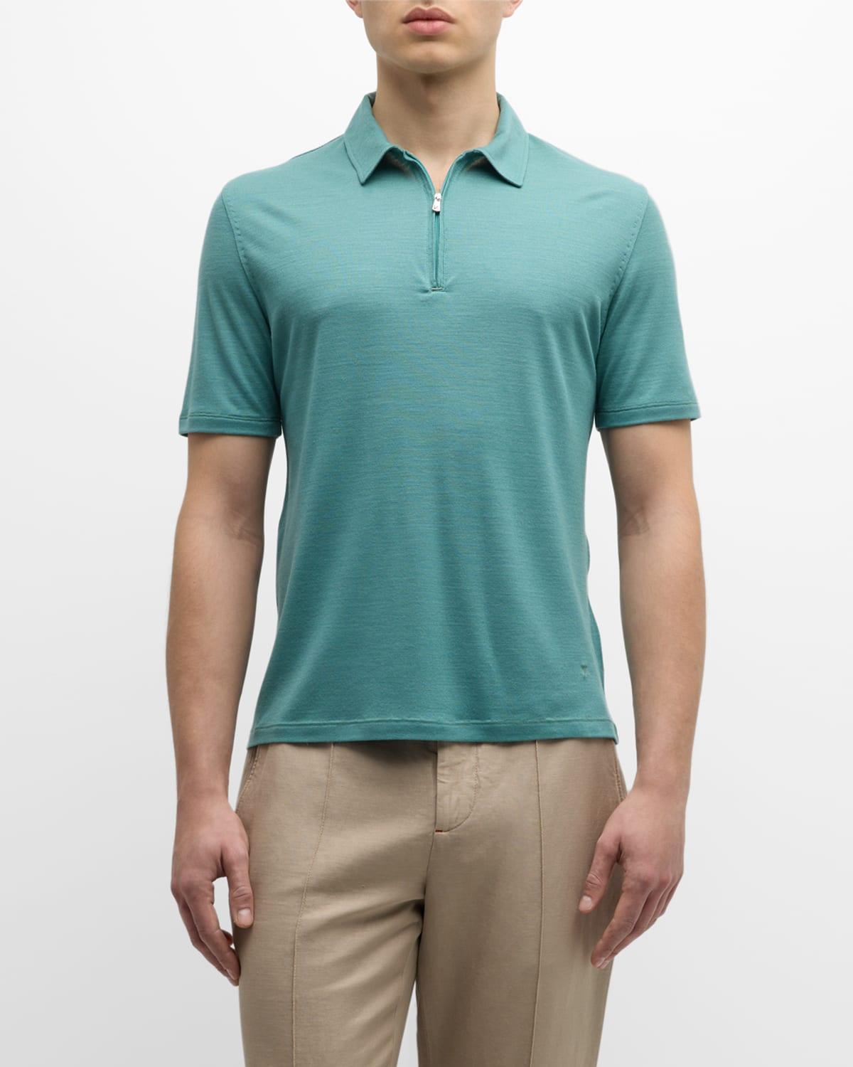 Mens Wool Quarter-Zip Polo Shirt Product Image