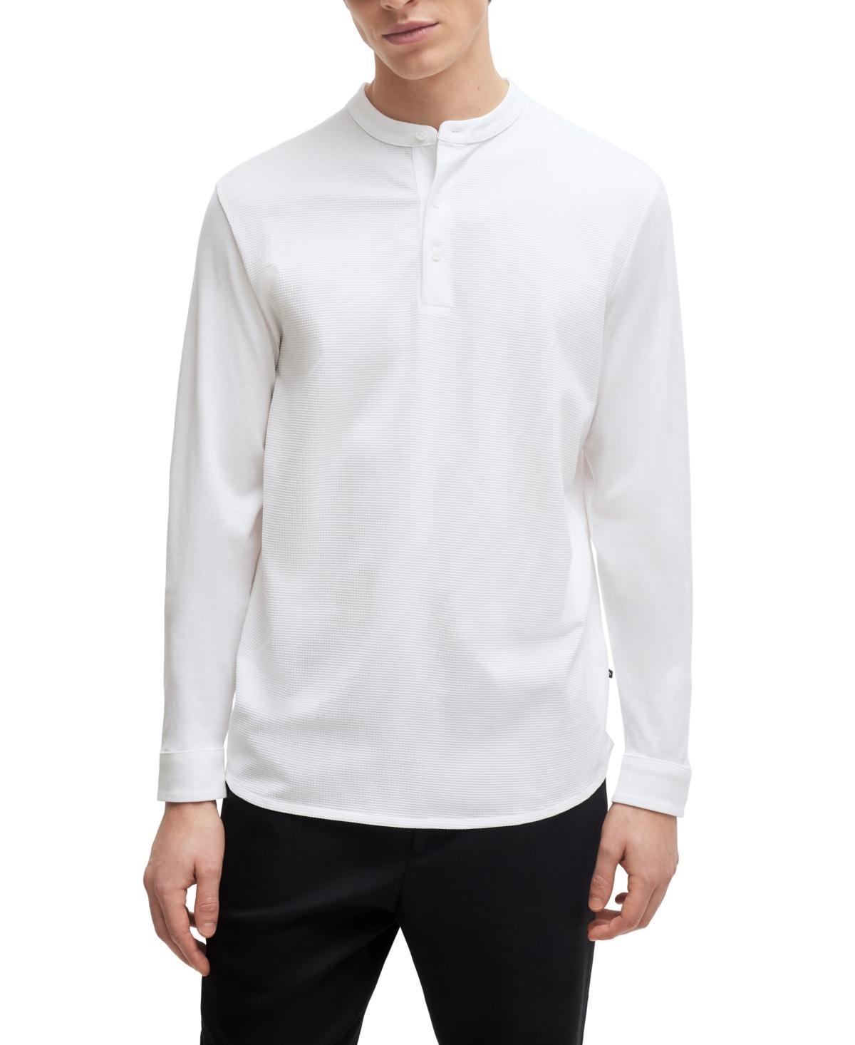 Mens Stretch-Cotton Polo Shirt with Henley Neckline Product Image