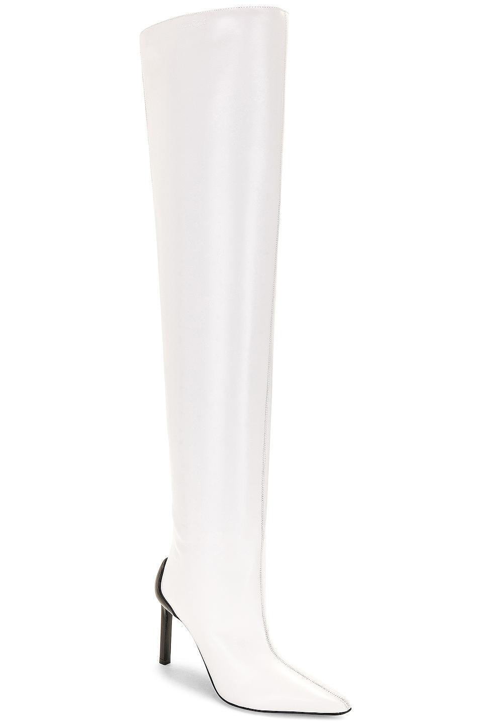 Courreges Sharp Leather High Boots in White Product Image