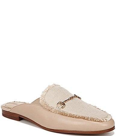 Sam Edelman Linnie Fray Leather and Fabric Bit Buckle Loafer Mules Product Image