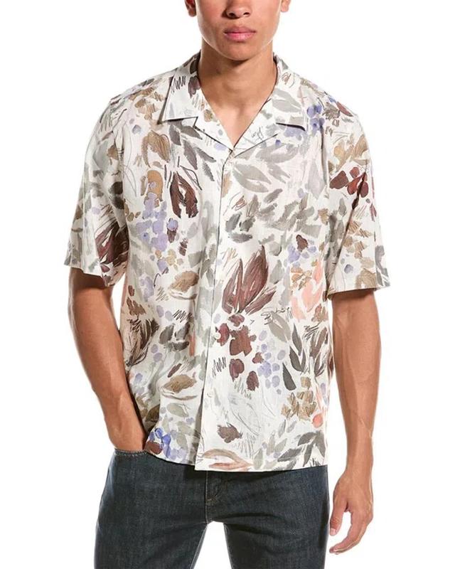 Relaxed Floral Linen-blend Shirt In Brown Product Image