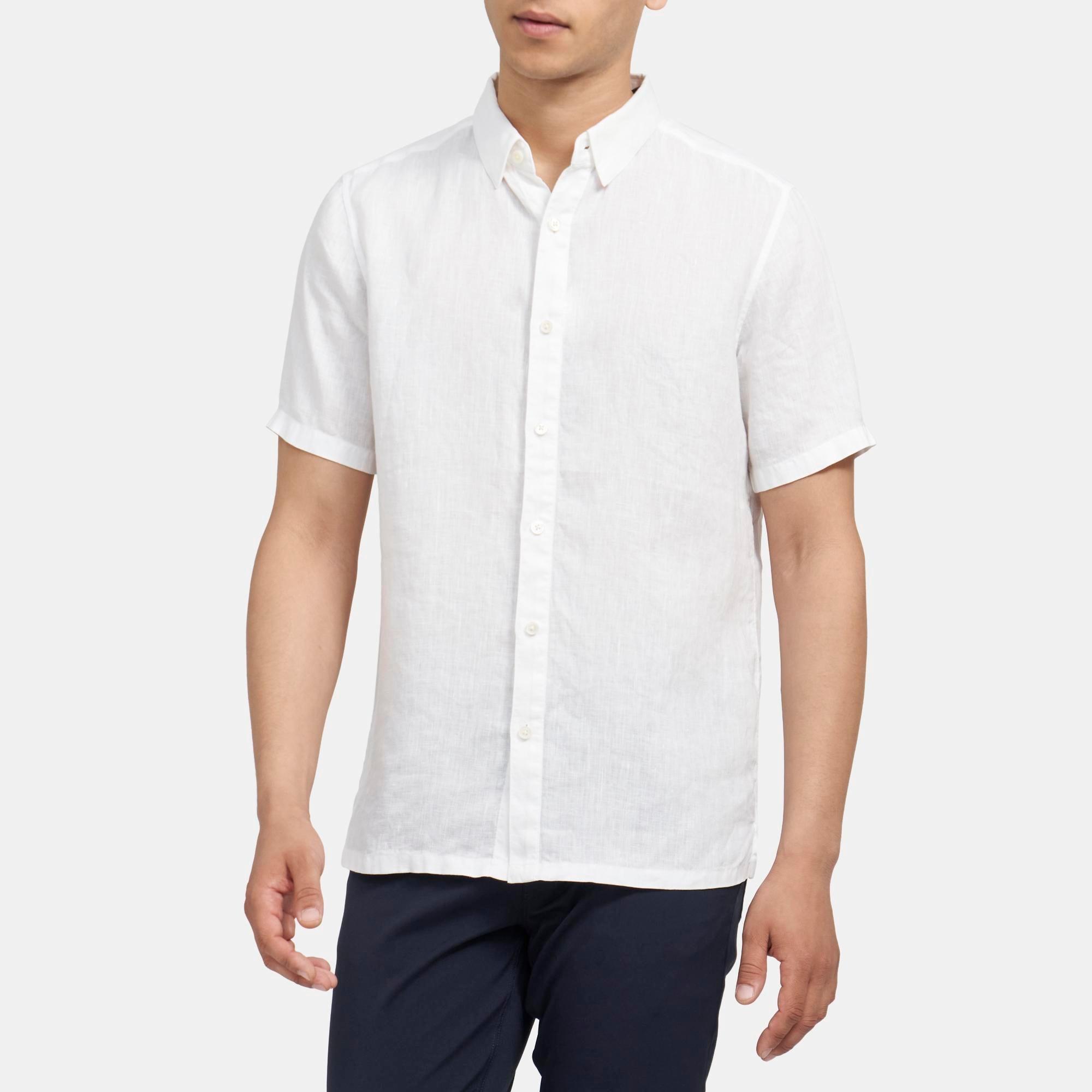 Linen Short-Sleeve Shirt | Theory Outlet Product Image