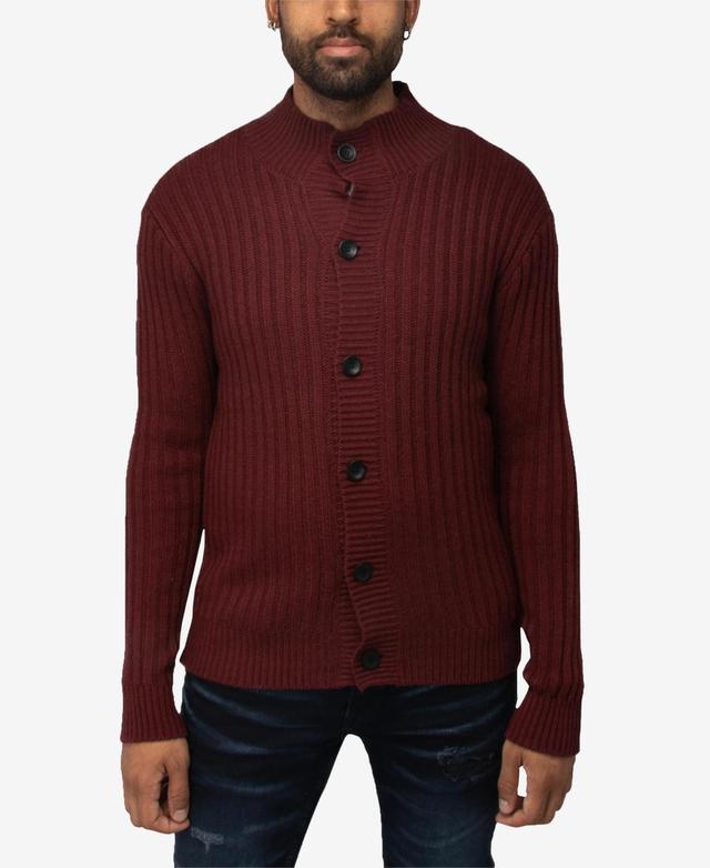 X-Ray Mens Button Up Stand Collar Ribbed Knit Cardigan Sweater Product Image