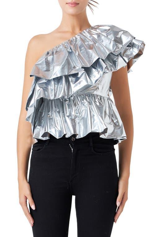 Endless Rose Metallic Tiered One-Shoulder Peplum Top Product Image