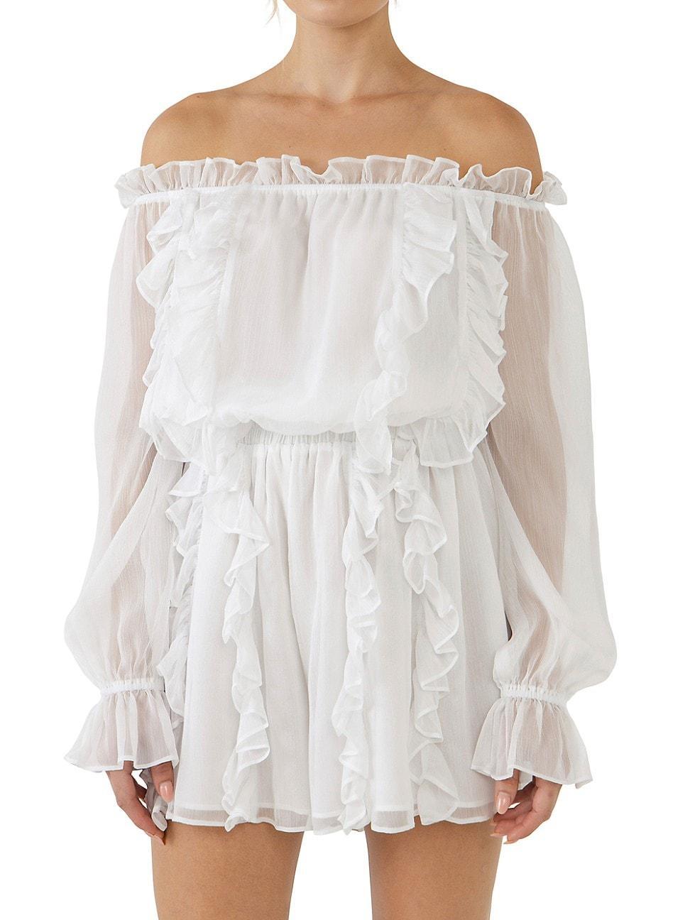 Womens Off the Shoulder Ruffled Romper Product Image