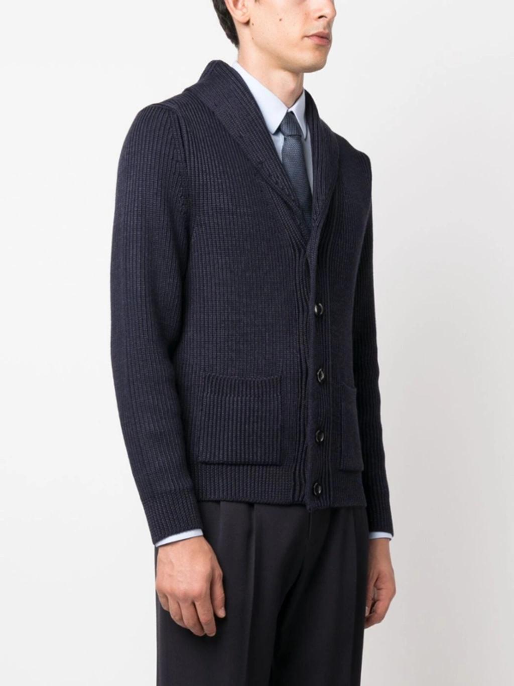 V-neck Knitted Cardigan In Blue Product Image