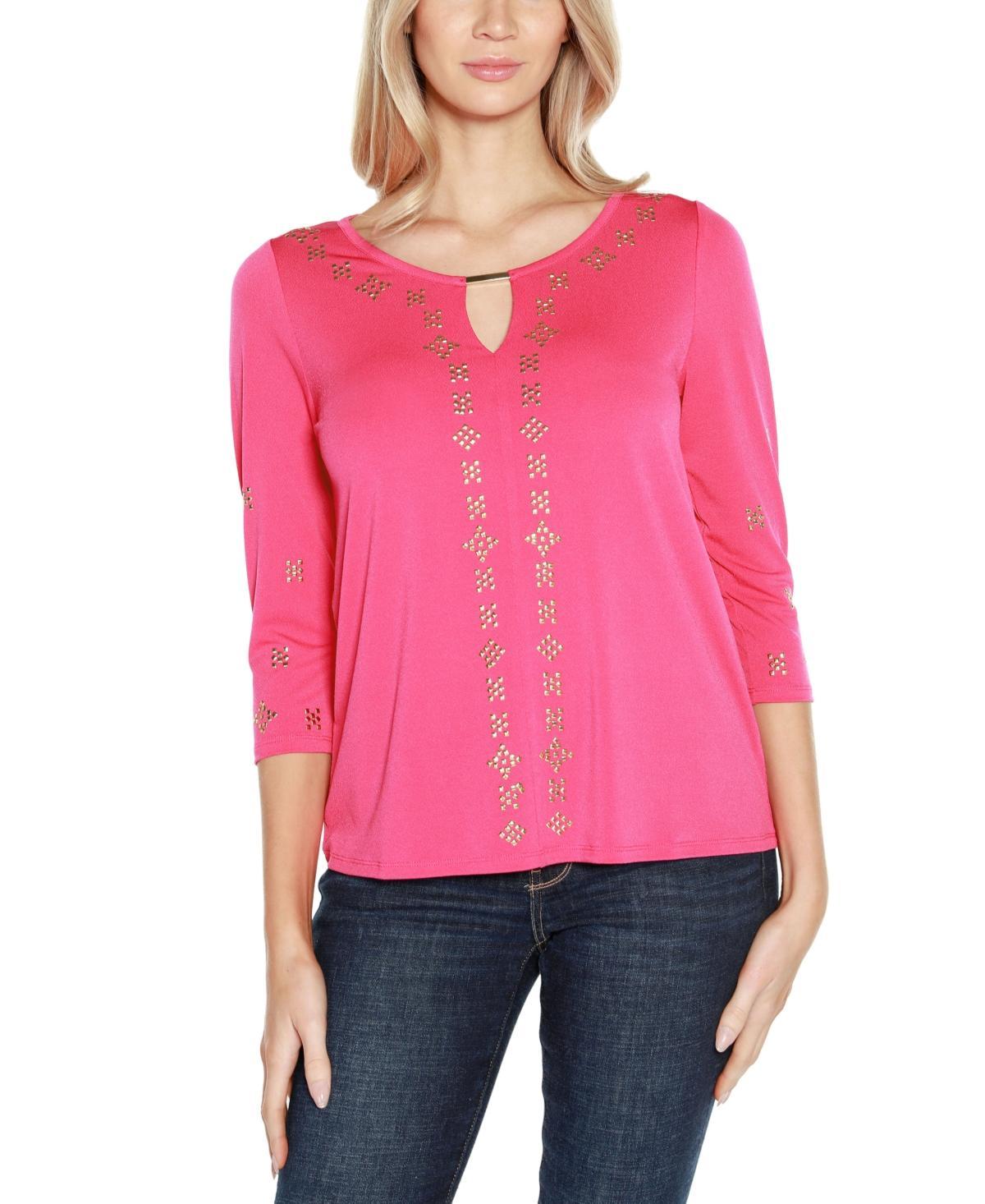 Belldini Womens Embellished Keyhole Knit Top Product Image