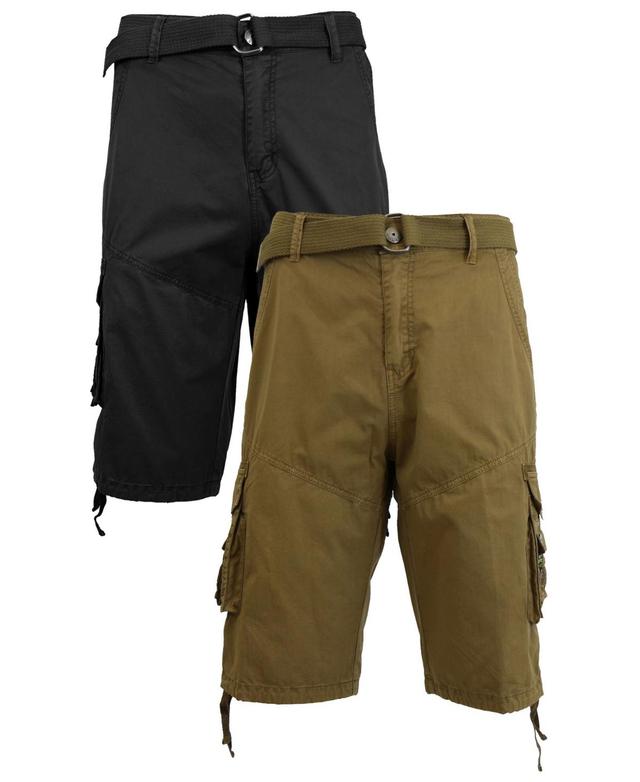 Galaxy By Harvic Mens Belted Cargo Shorts with Twill Flat Front Washed Utility Pockets, Pack of 2 Product Image