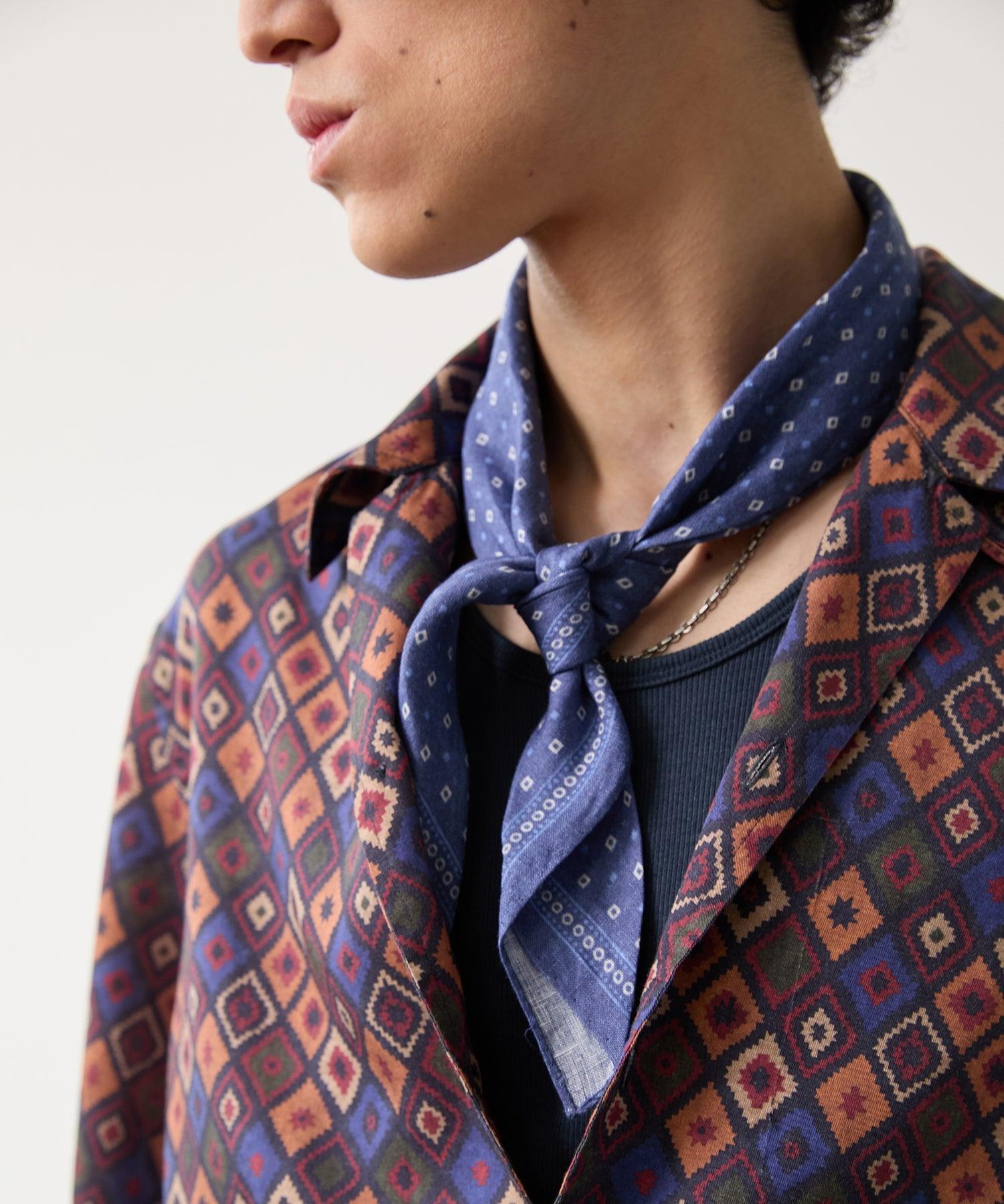 Linen Geo Neckerchief in Blue Product Image