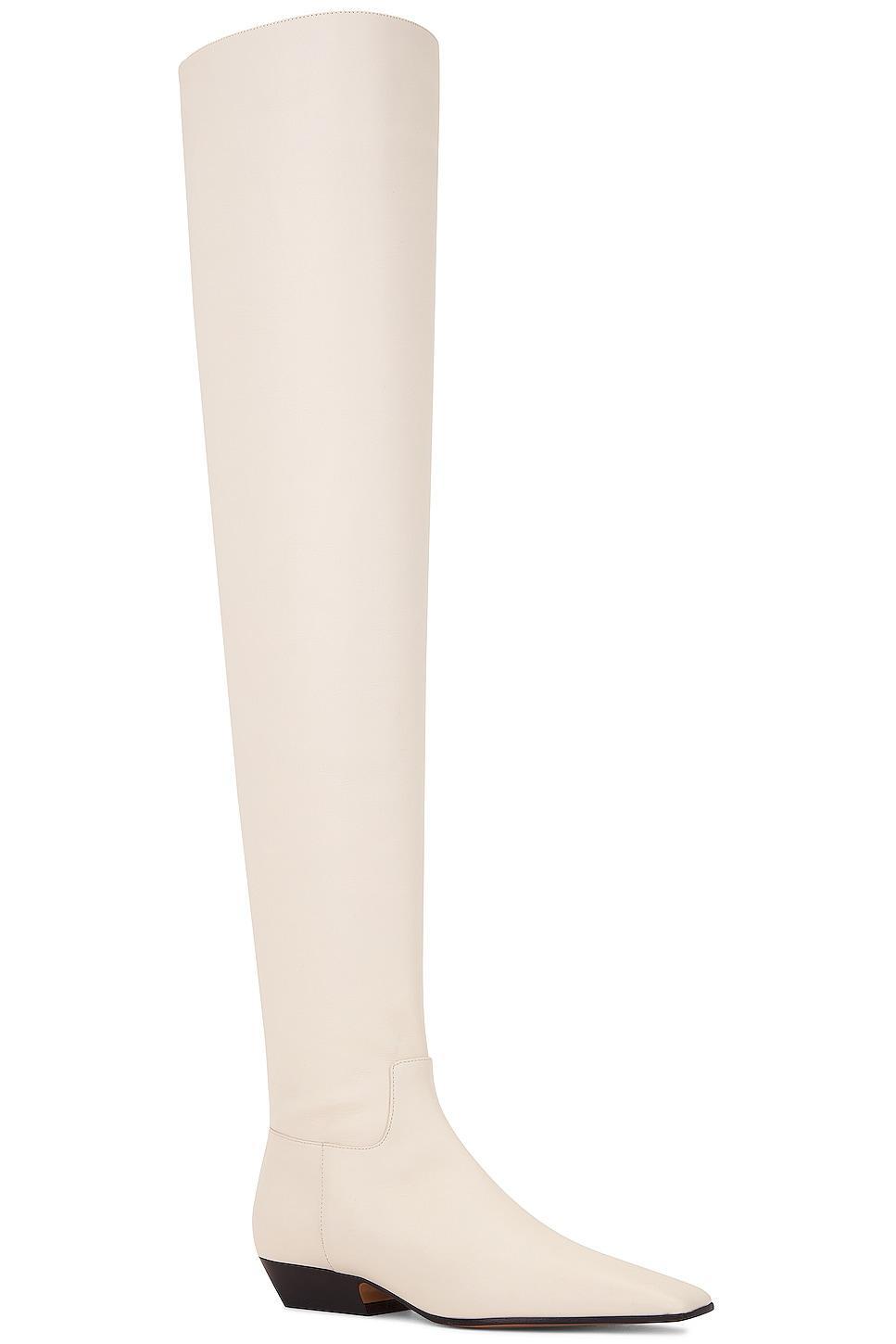 KHAITE Marfa Classic Flat Over The Knee Boot in Off White - White. Size 39 (also in 36, 36.5, 37.5, 38.5). Product Image