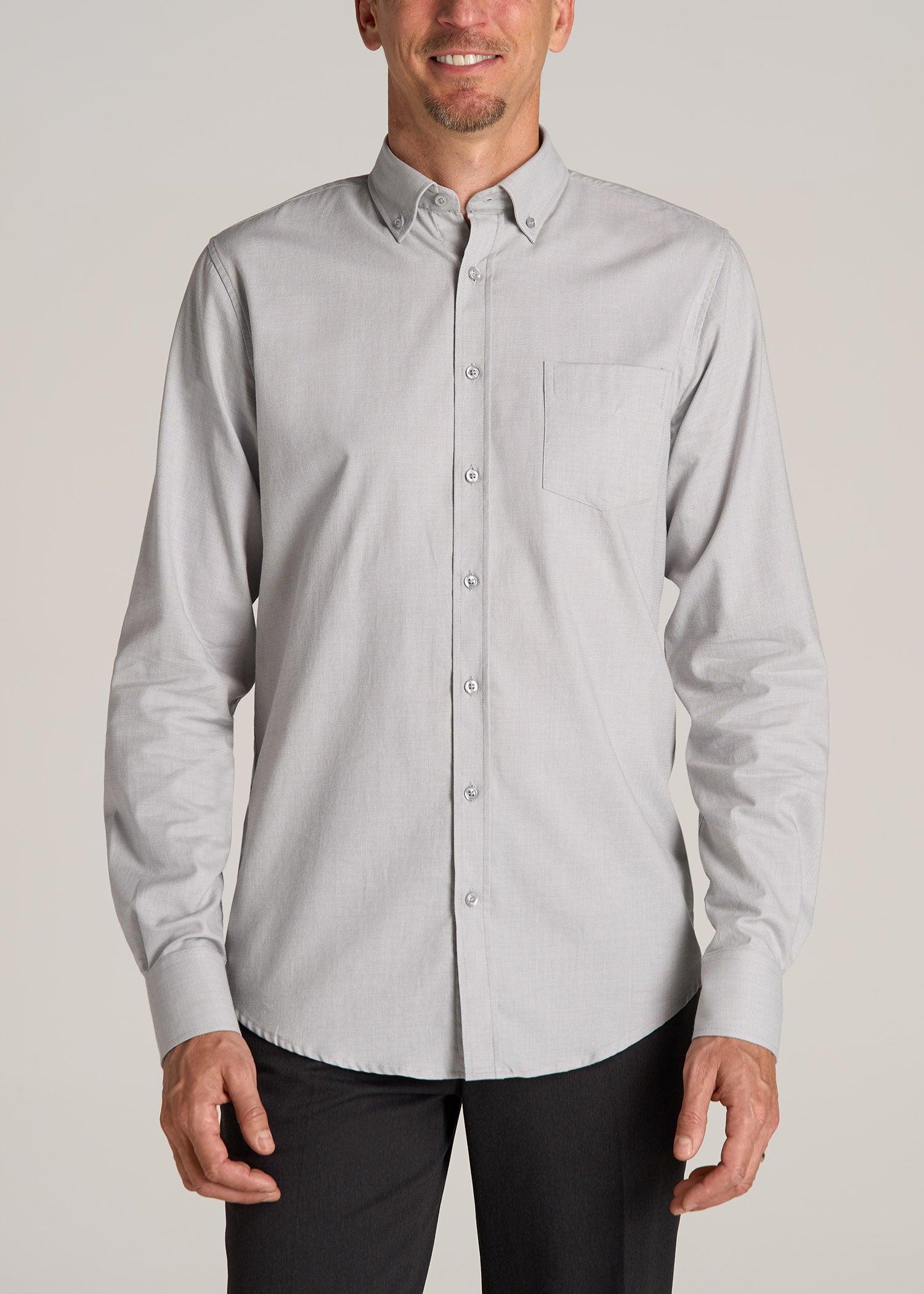 Soft-Wash Button-Up Shirt for Tall Men in Light Grey Dobby product image