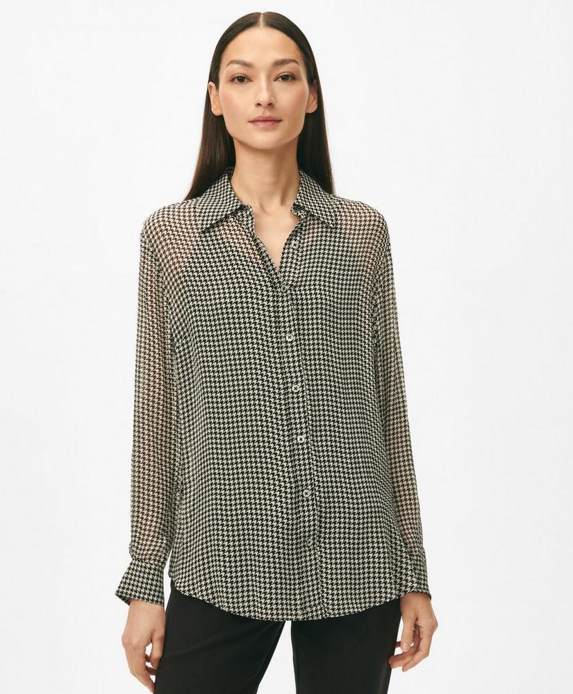 Relaxed Houndstooth Blouse in Chiffon with Removable Camisole Product Image