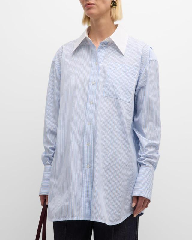 Striped Oversized Button-Down Shirt Product Image