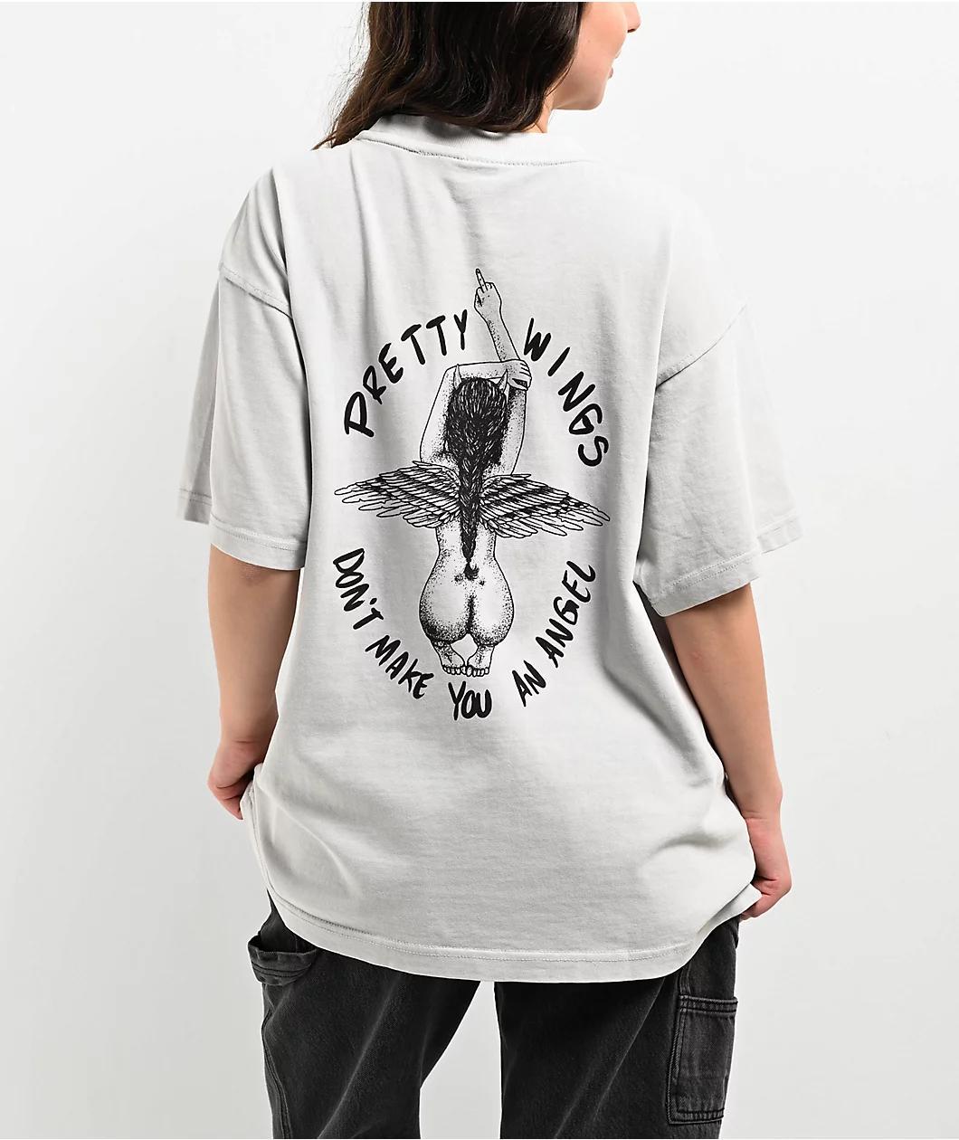 Melodie Pretty Wings Oversized Grey T-Shirt Product Image