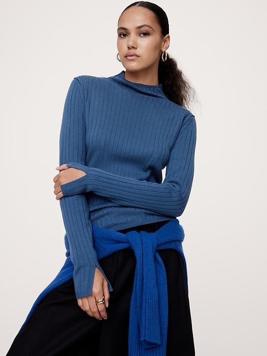 Ribbed Merino Mock-Neck Sweater Product Image