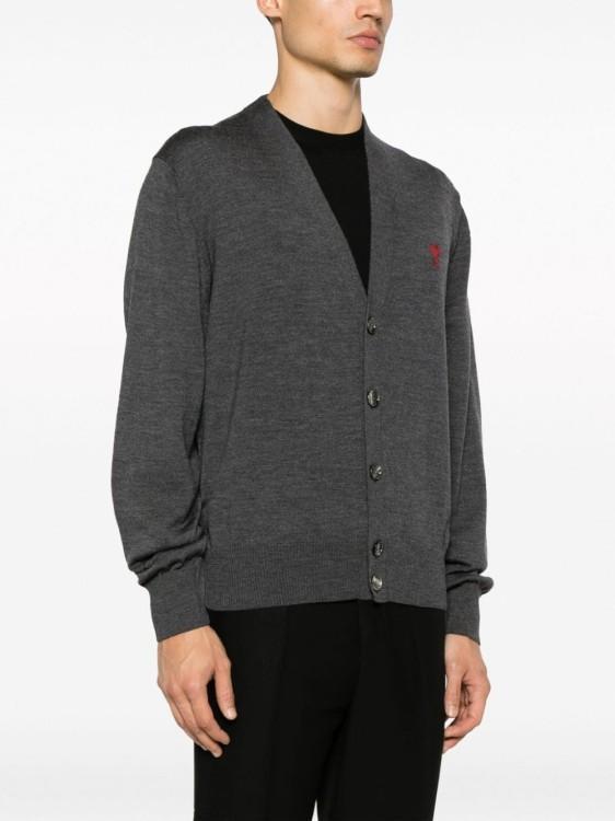 Ami De Coeur-embroidered Merino Cardigan In Grey Product Image