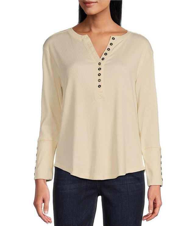 Westbound Long Sleeve Ribbed Henley Top Product Image