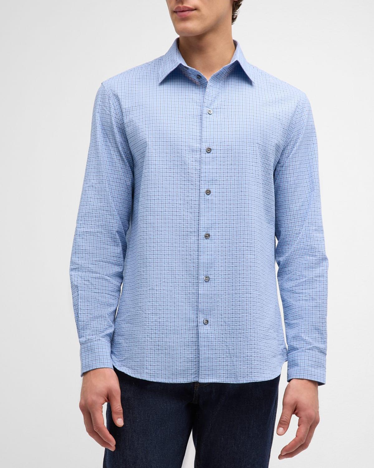 Mens Cotton Grid Check Sport Shirt Product Image