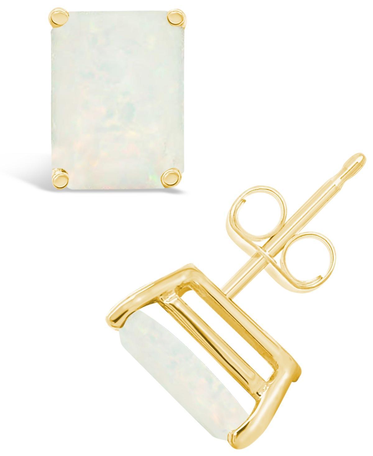 Celebration Gems 14k Gold Emerald Cut Opal Stud Earrings, Womens, White Product Image