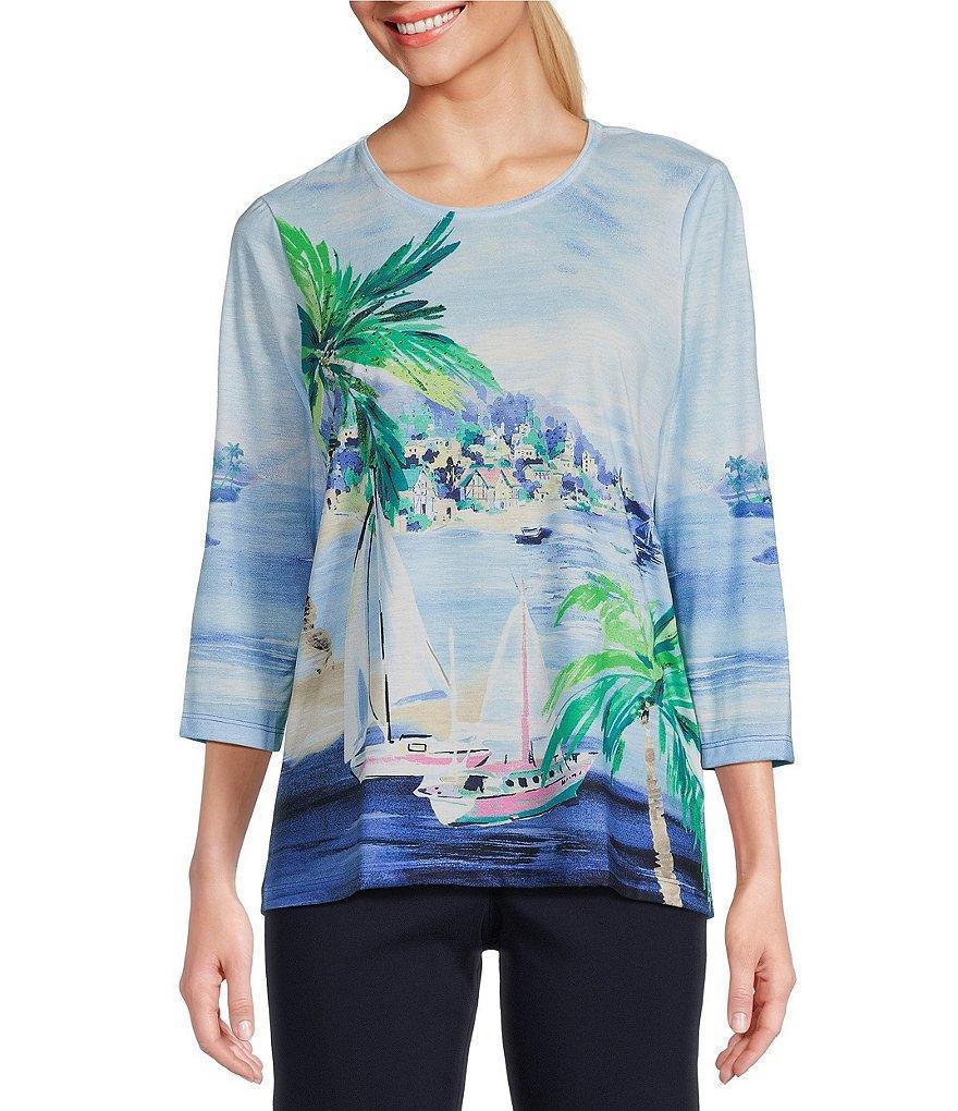 Allison Daley Island Breeze 3/4 Sleeve Crew Neck Embellished Knit Top Product Image