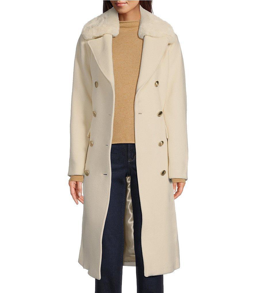 Vince Camuto Kara Faux Fur Collared Double Breasted Walker Coat Product Image