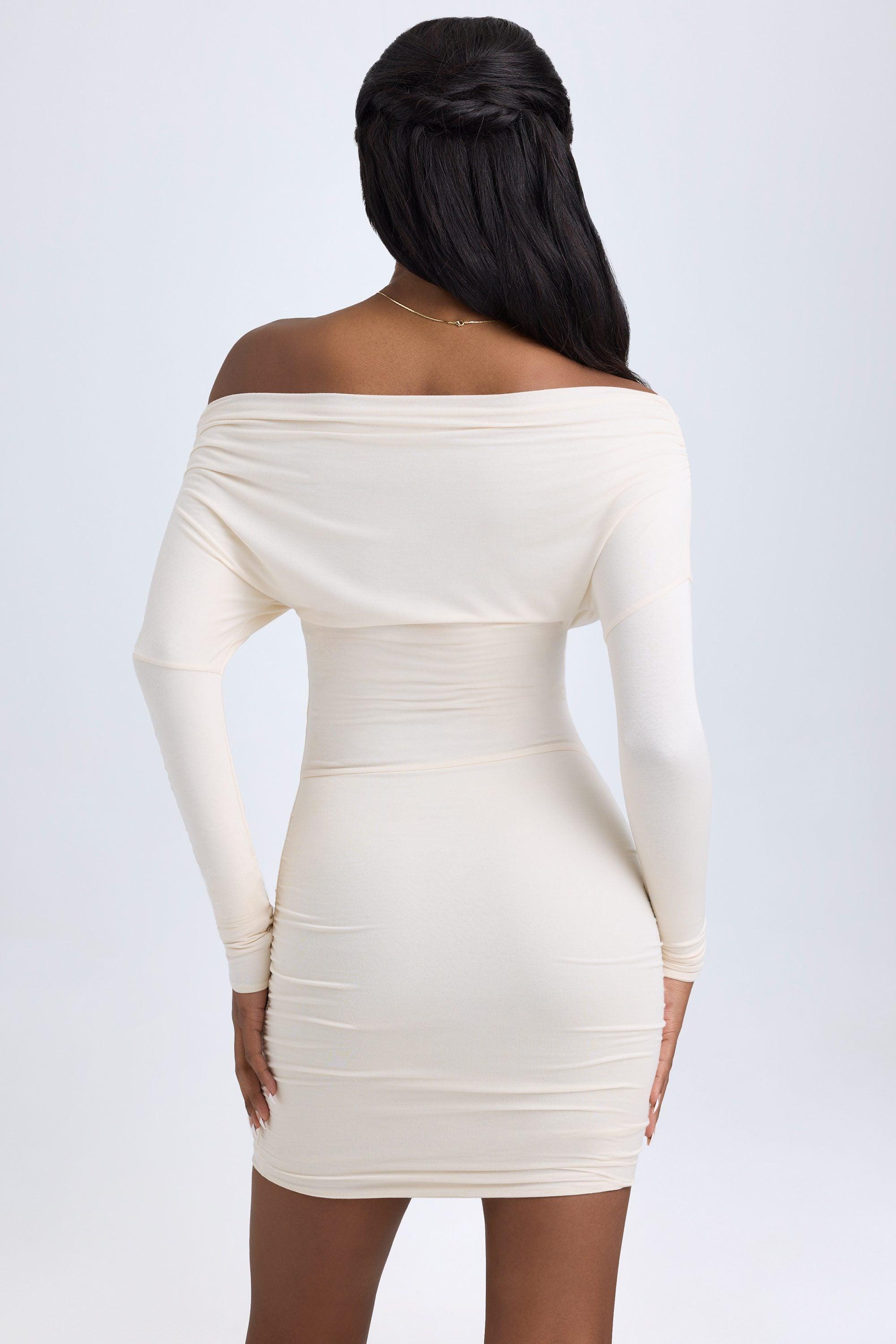 Modal Off-Shoulder Ruched Mini Dress in Ivory Product Image