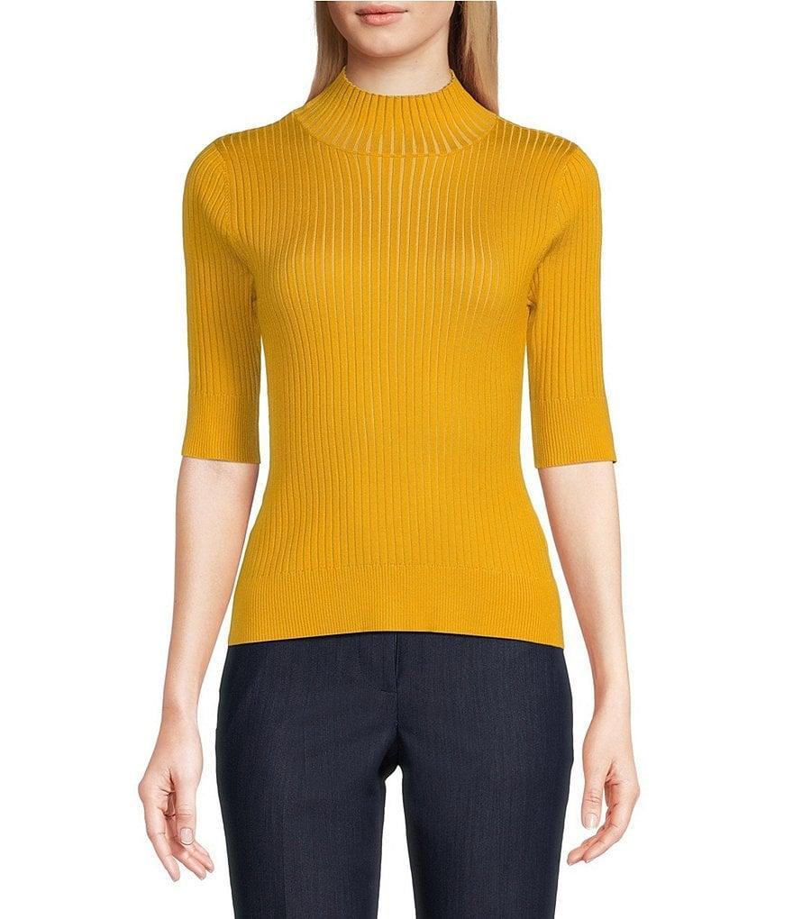 DKNY Short Sleeve Mock Neck Ribbed Knit Top product image