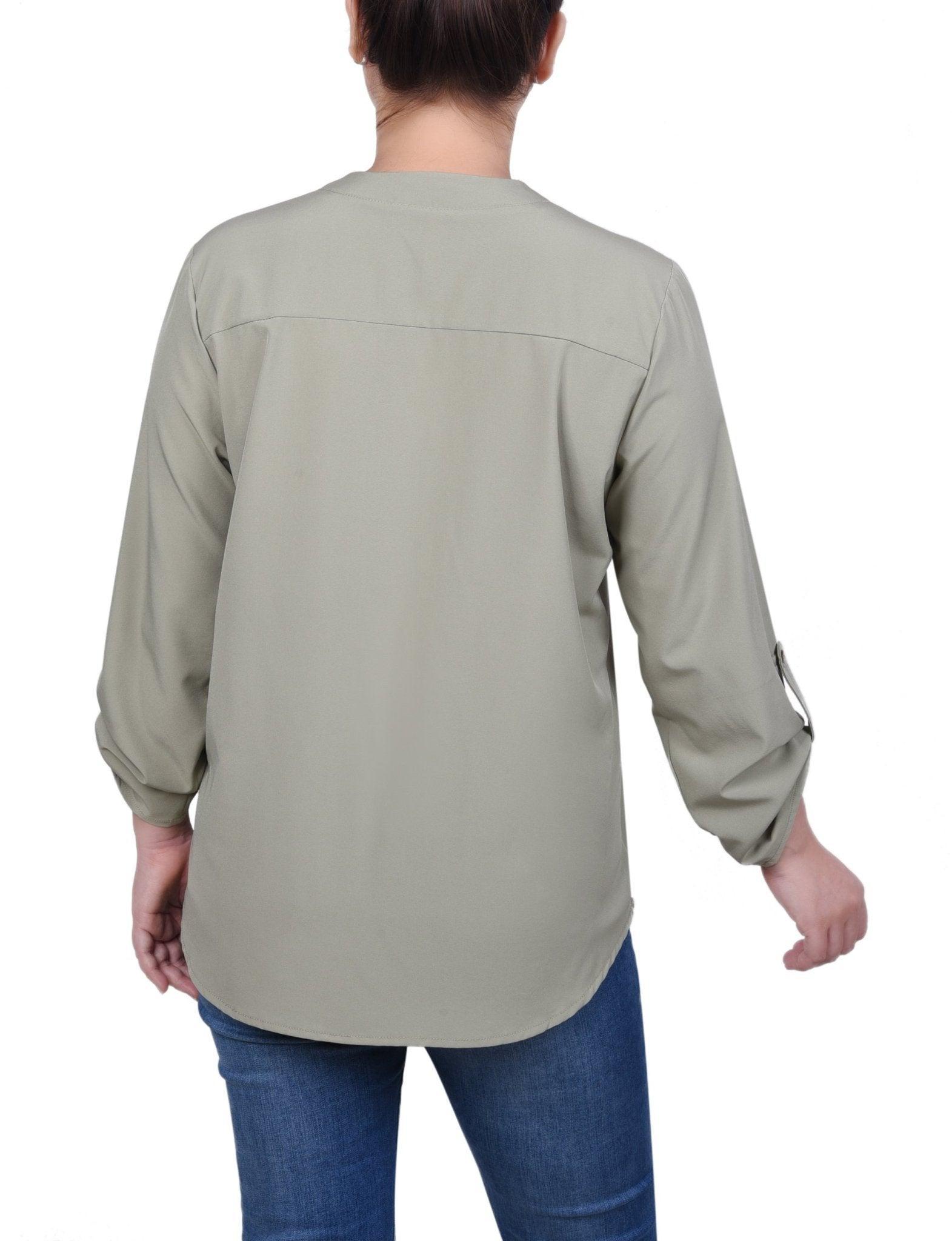 NY Collection Roll Tab Sleeve Blouse with Pockets - Petite Product Image