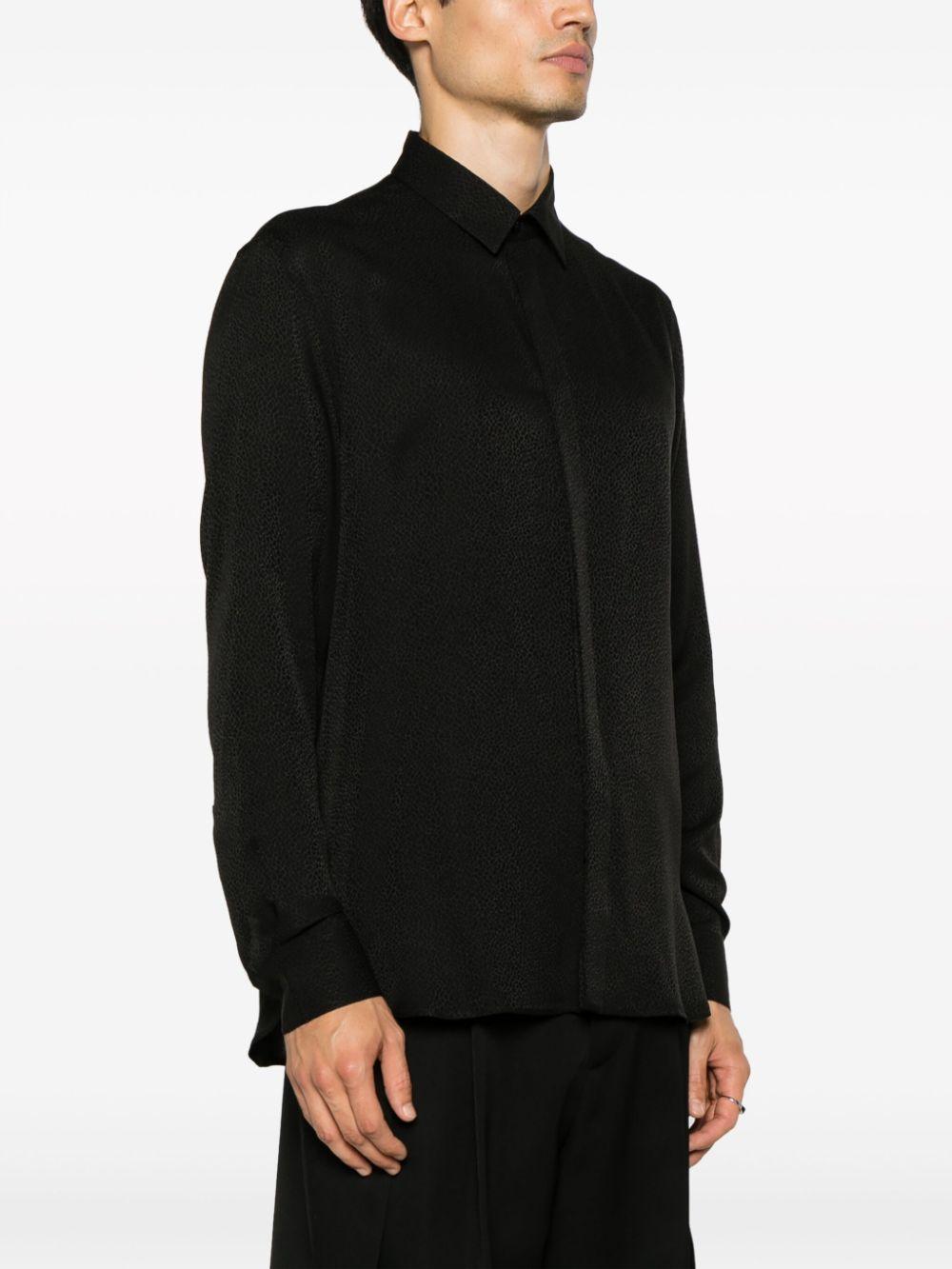 Long-sleeved Silk-linen Shirt In Black Product Image