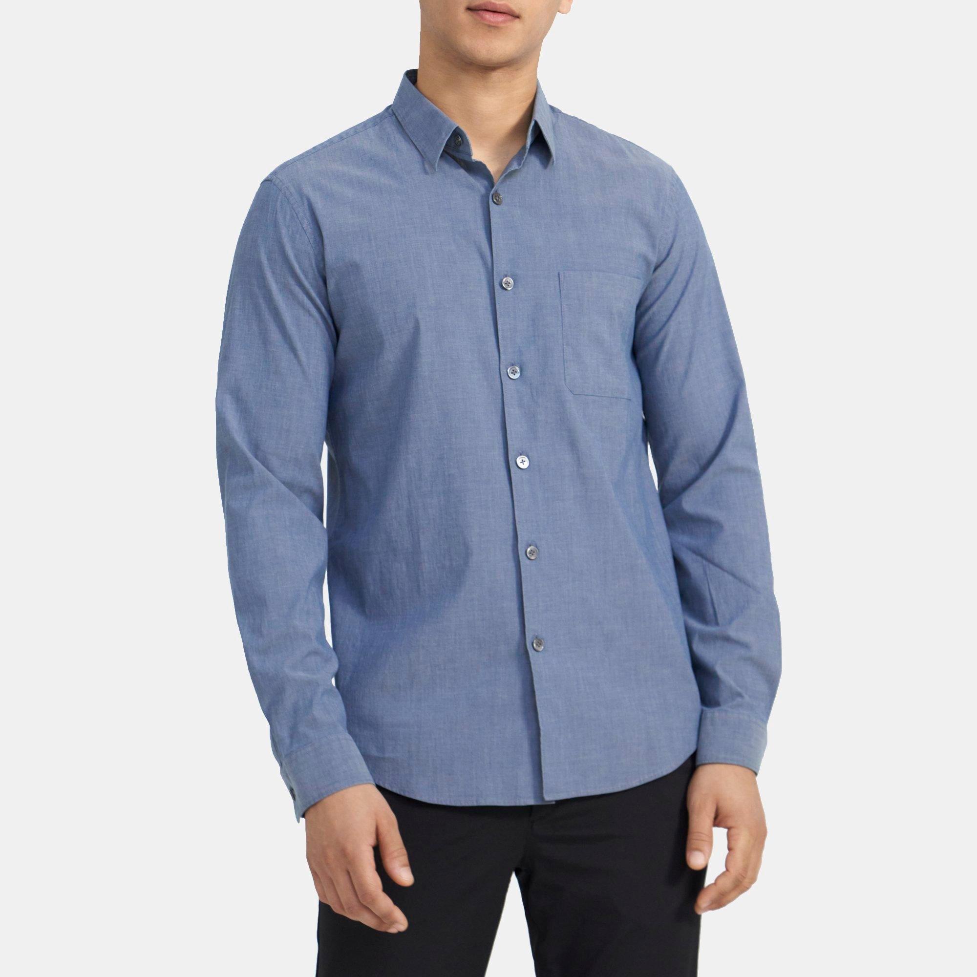 Chambray Cotton Long-Sleeve Shirt | Theory Outlet Product Image