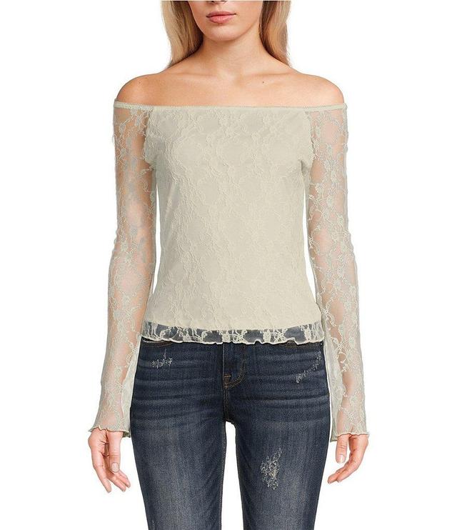 Honey & Sparkle Lace Off The Shoulder Long Sleeve Top Product Image