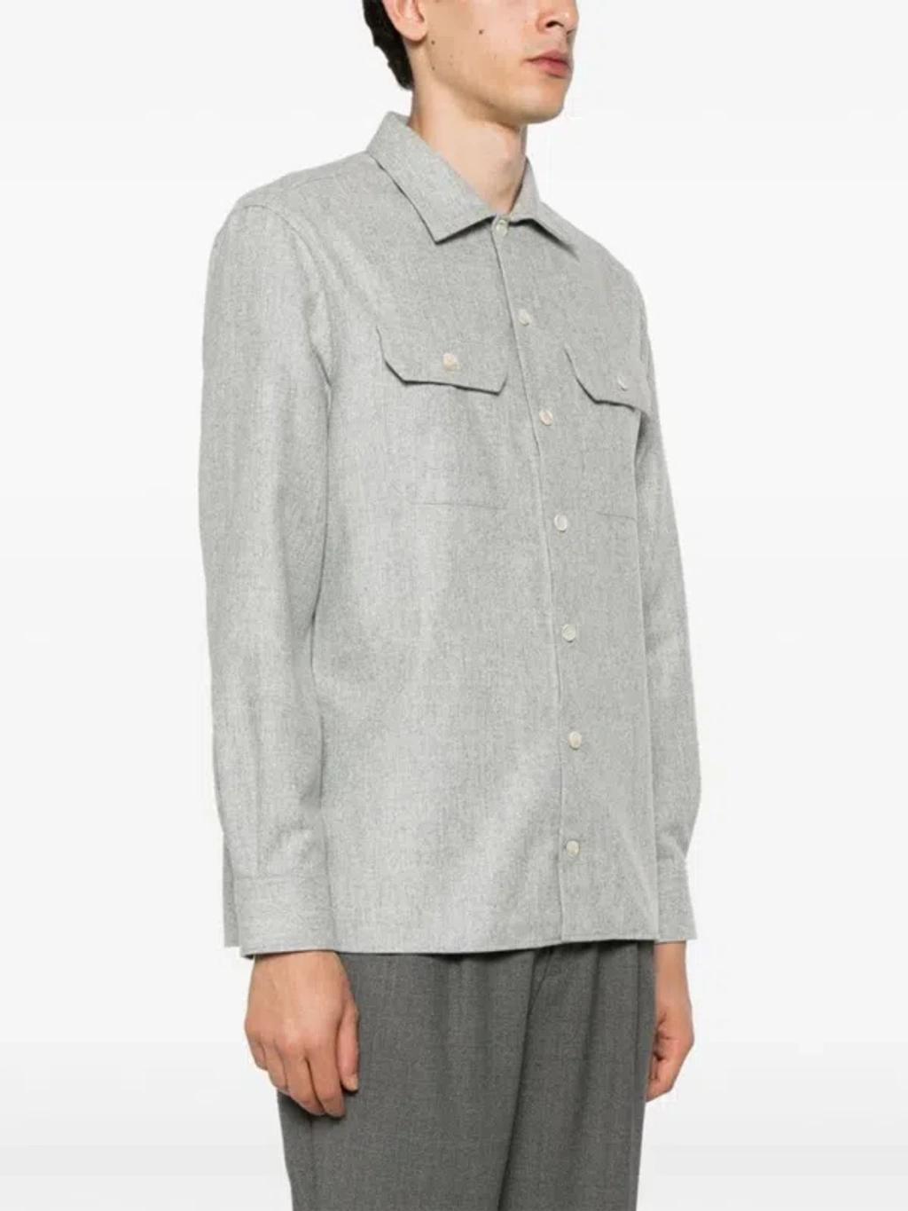 BRUNELLO CUCINELLI Wool Flannel Overshirt In Grey Product Image