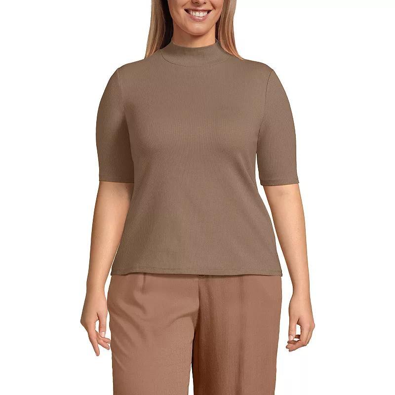 Womens Lands End Elbow Sleeve Polished Ribbed Mock Neck Top Product Image