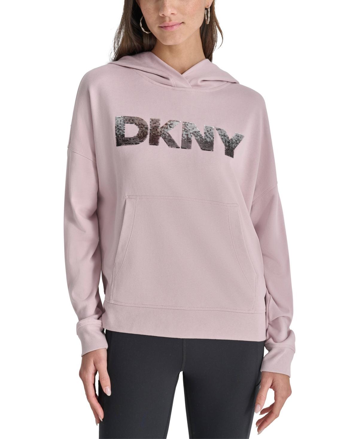 Dkny Sport Womens Sequin Pullover Fleece Hoodie - Black Product Image