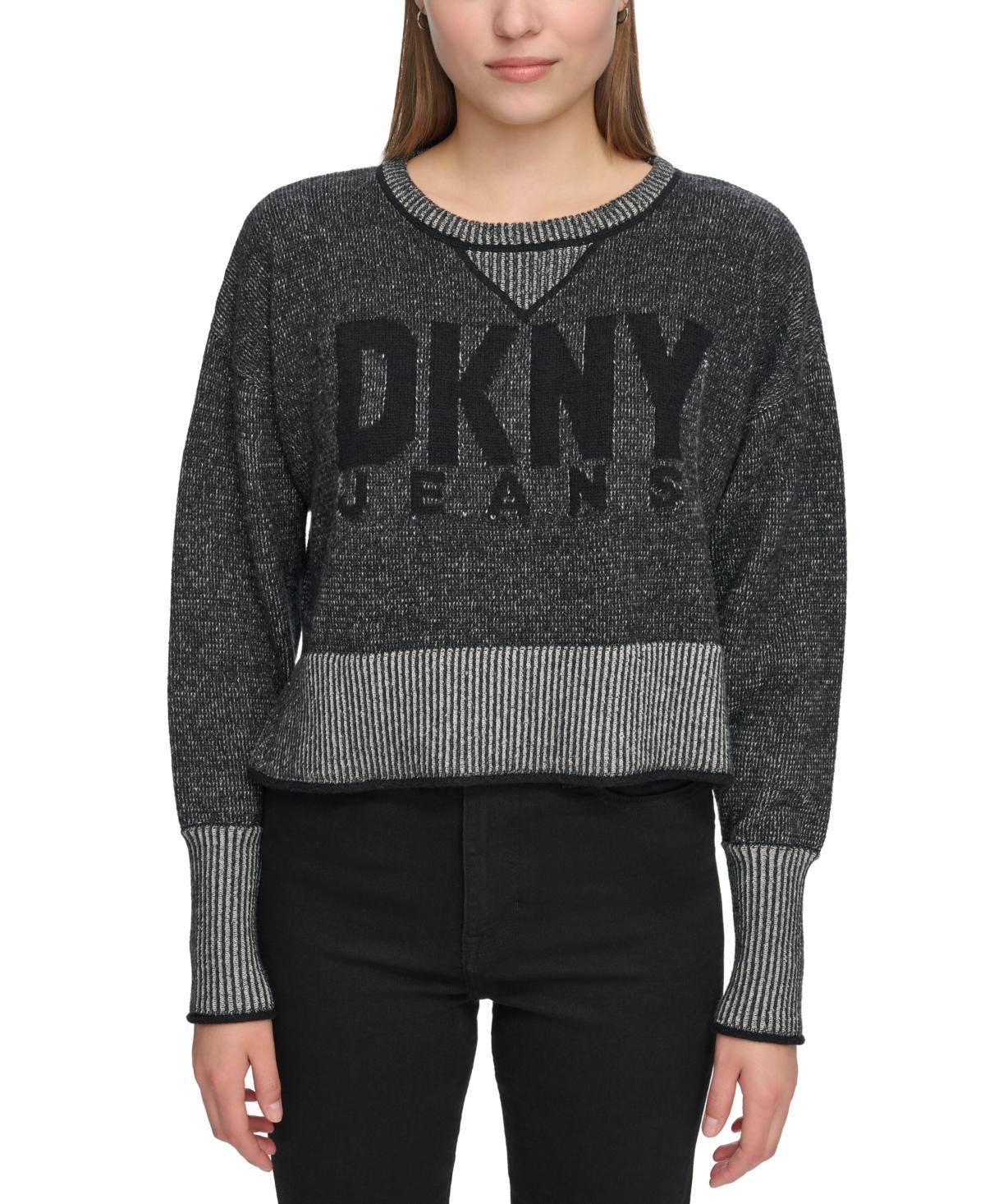 Dkny Jeans Womens Crewneck Long-Sleeve Logo Sweater - Black Product Image