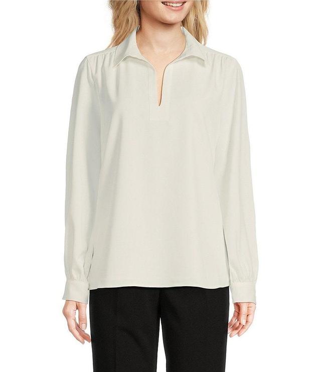 Calvin Klein Long Sleeve Collared V-Neck Blouse Product Image