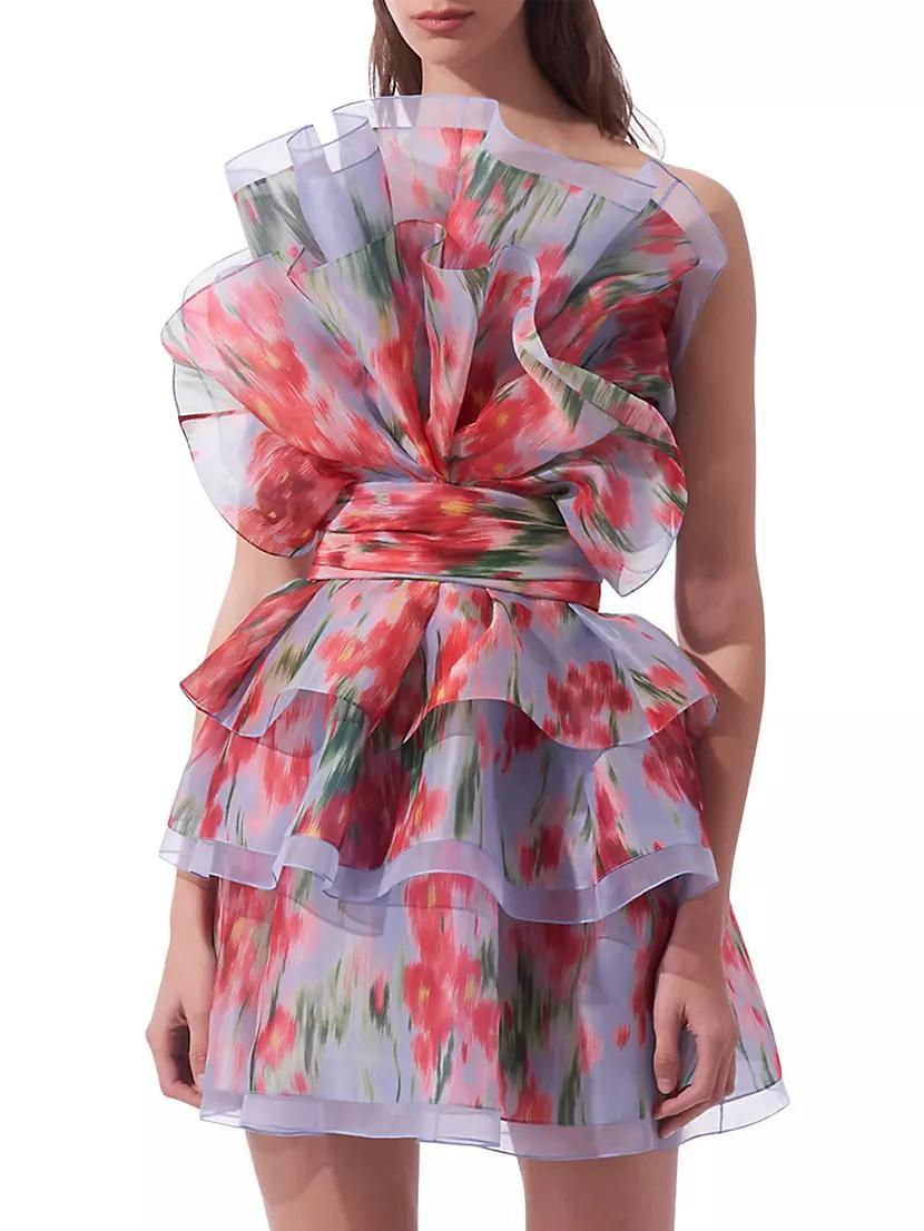 Floral Silk Ruffled Strapless Minidress Product Image