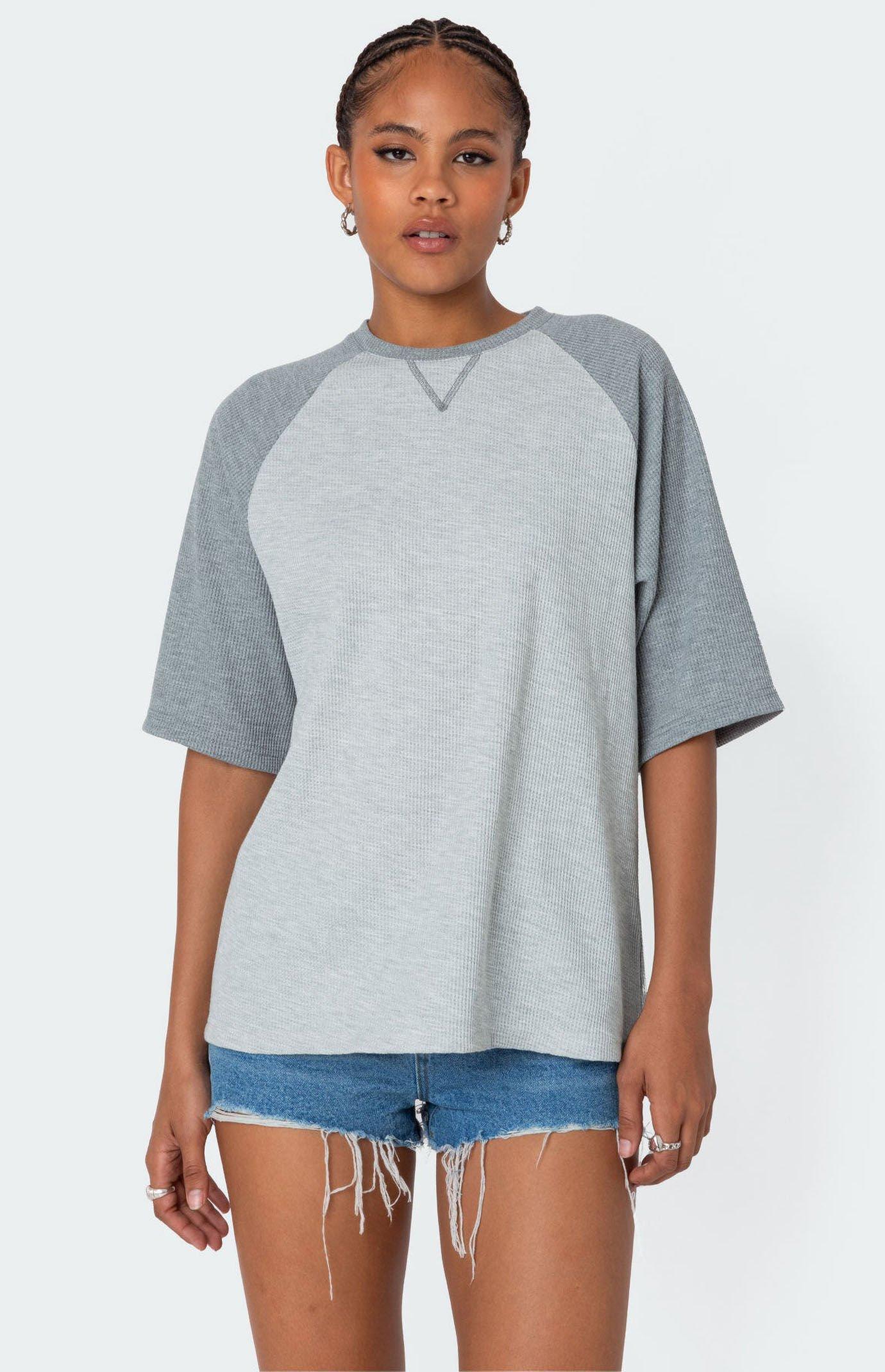 Edikted Women's Oversized Raglan Waffle T-Shirt Product Image