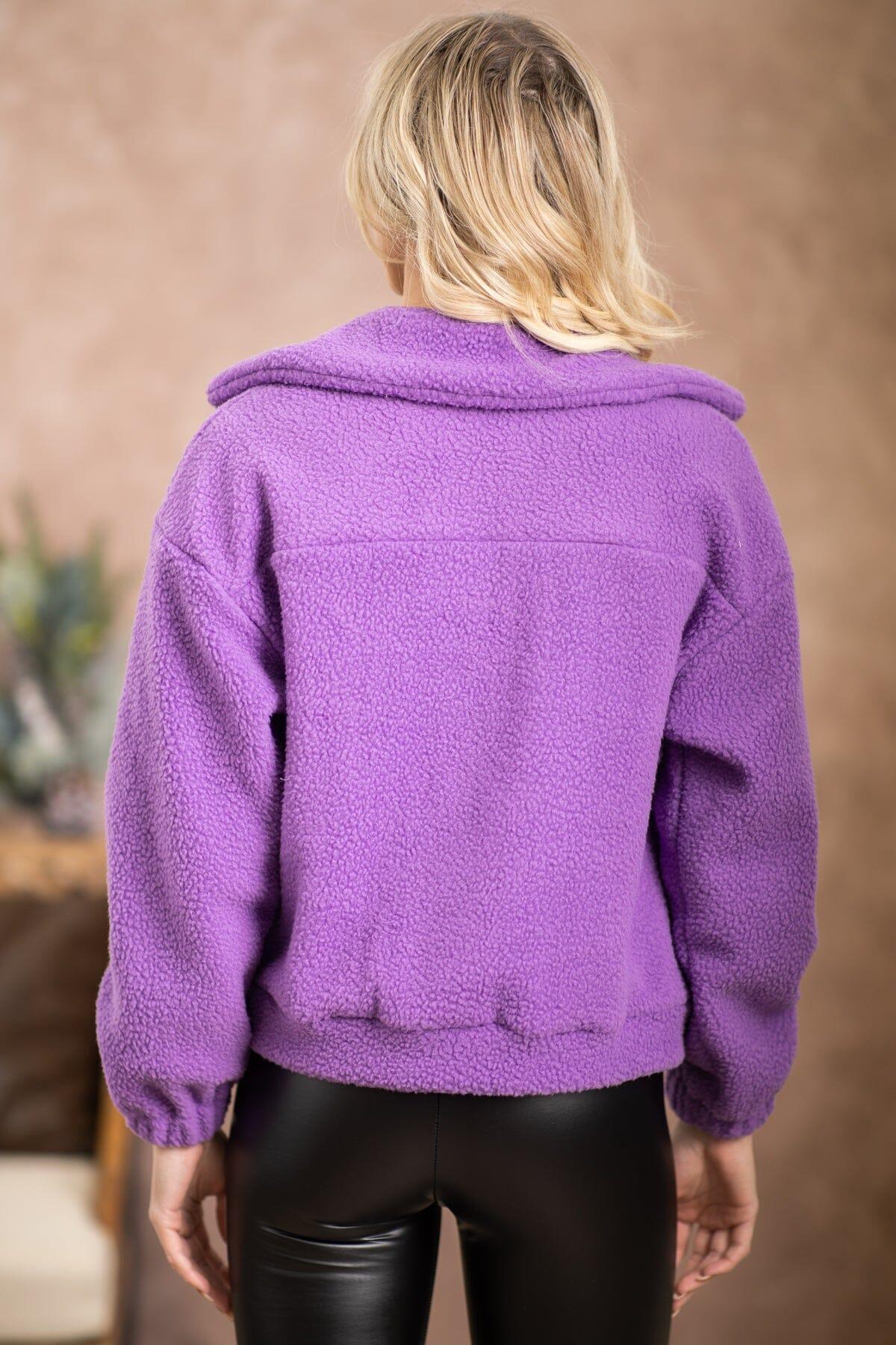 Purple Sherpa Jacket With Plaid Trim Product Image