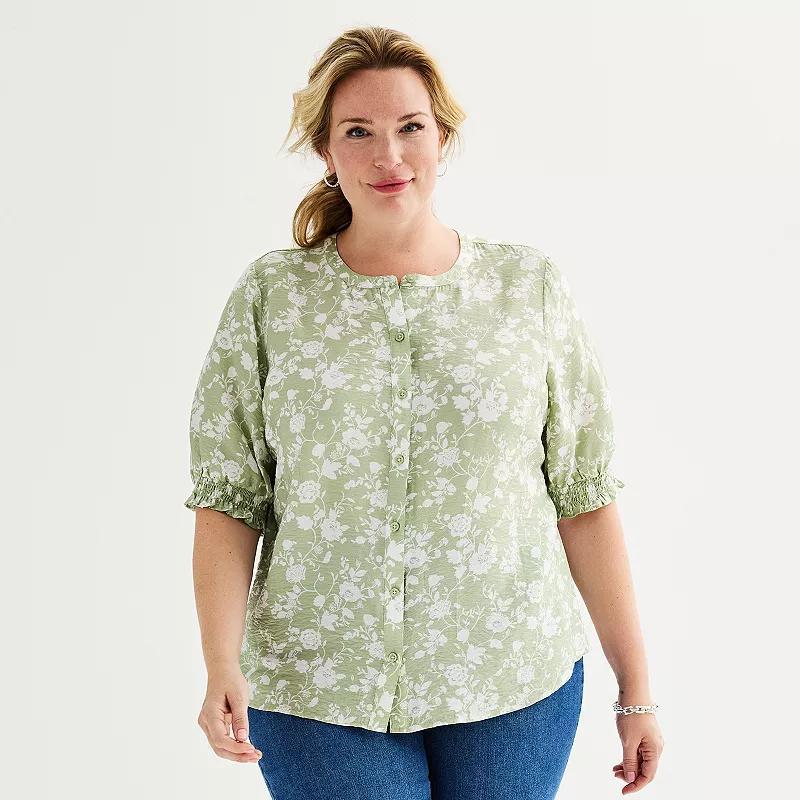 Plus Size Croft & Barrow Woven Split Neck Top, Womens Product Image