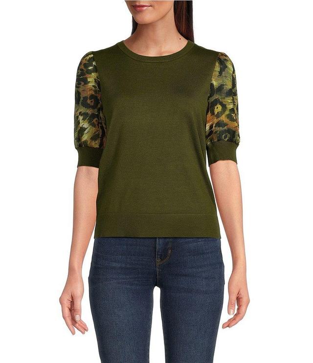 DKNY Mix Media Short Puff Sleeve Knit Top Product Image