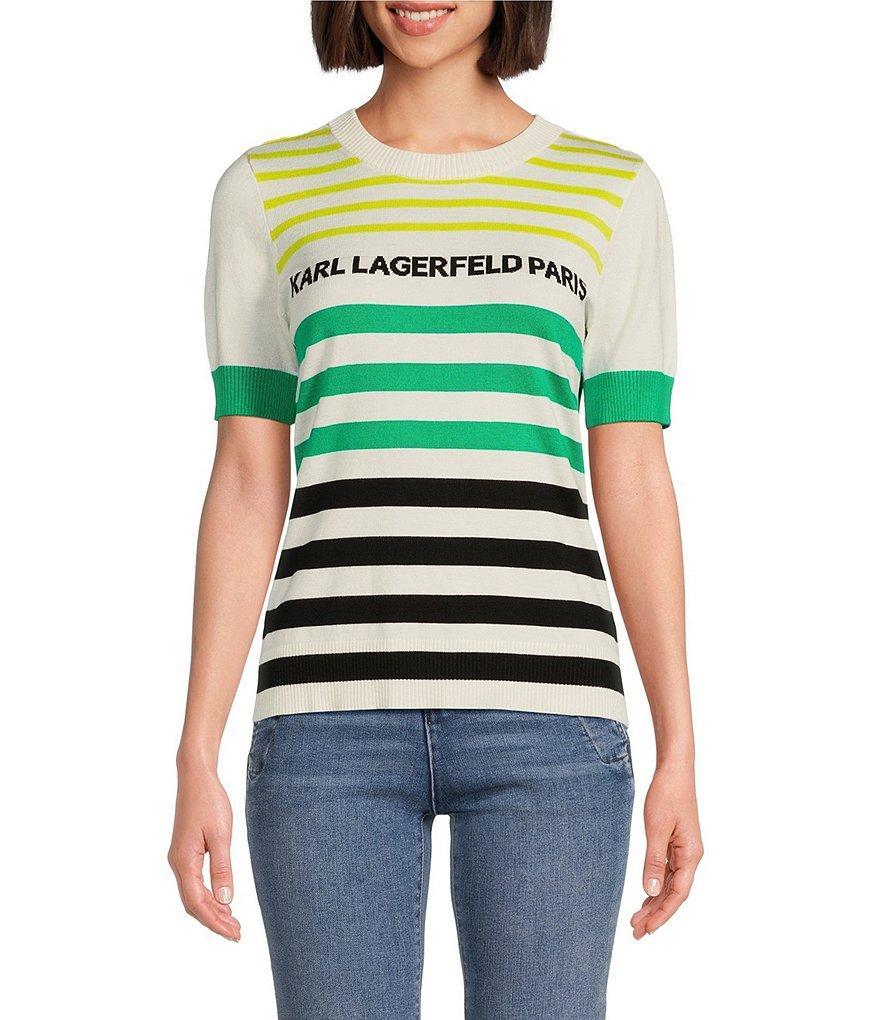 KARL LAGERFELD PARIS Multi Color Stripe Short Sleeve Knit Shirt Product Image