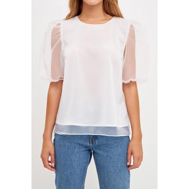 Womens Organza Puff Sleeve Top Product Image