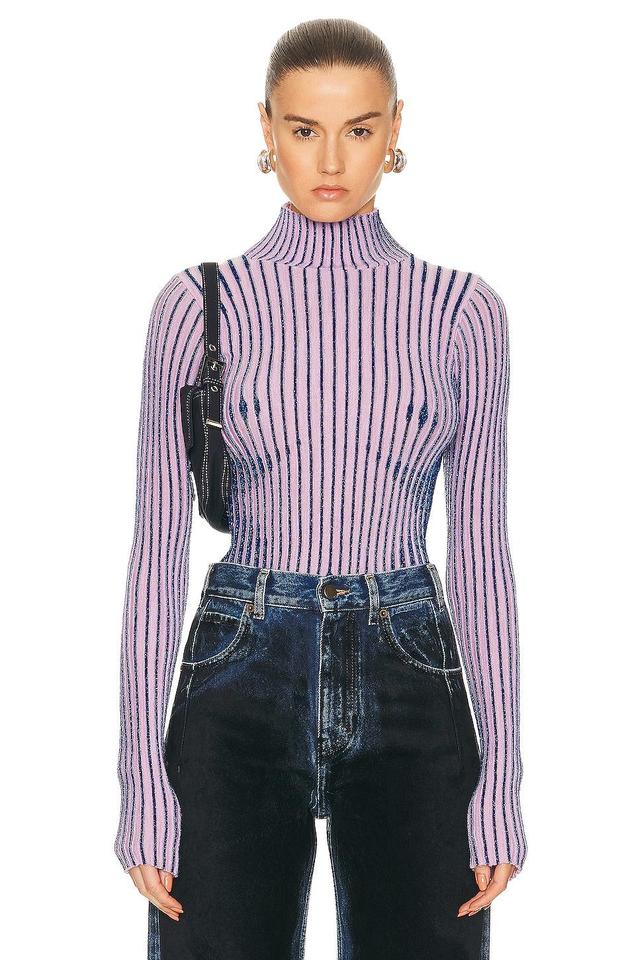 Jean Paul Gaultier Body Morph Metallic Trompe lOeil Merino Wool Blend Rib Turtleneck Sweater Product Image