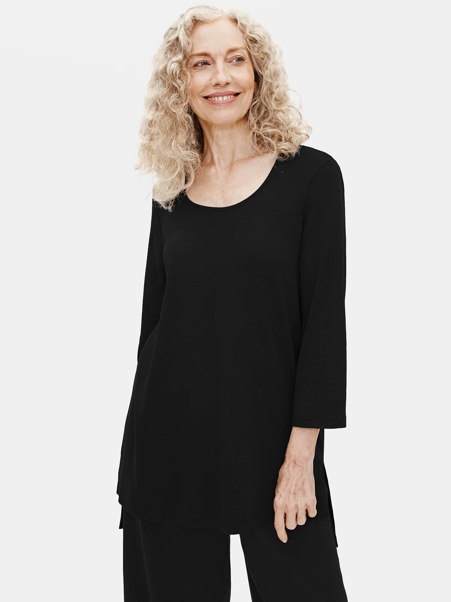 EILEEN FISHER Organic Cotton Interlock Long Sleep Topfemale Product Image