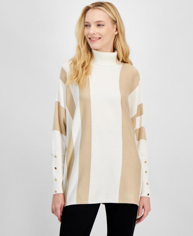 Jm Collection Petite Printed Poncho Turtleneck Sweater, Created for Macys Product Image