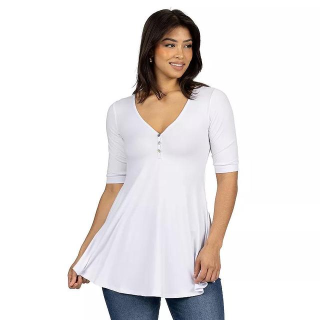 Womens 24seven Comfort Apparel Short Sleeve Tunic Top with Button Detail Grey Product Image